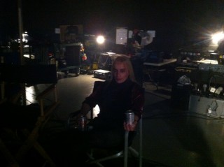 A dark shot of Emppu sitting relaxing between our takes